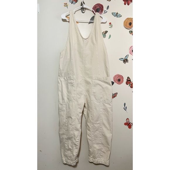 Free People We The Free Jumpsuit Womens High Roller Ivory Denim Pull On Overall - Picture 3 of 11